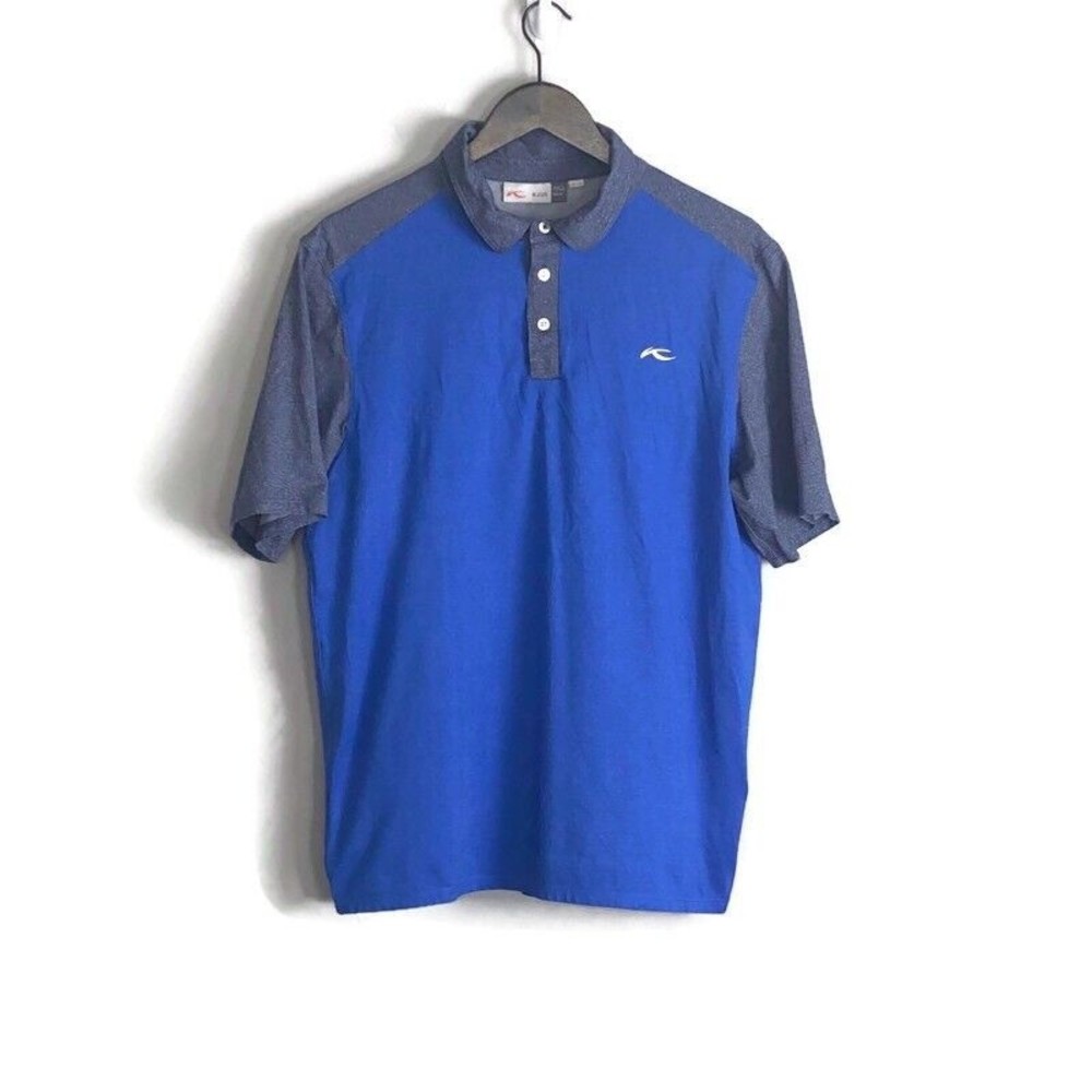 KJUS Mens Blue & Gray Polo Short Sleeve Shirt Size M Golf UPF 30+ Primeflex Tour